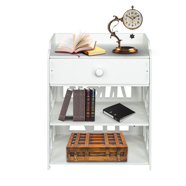 Bed Side End Table Nightstand Bedroom Drawer & Bottom Shelf