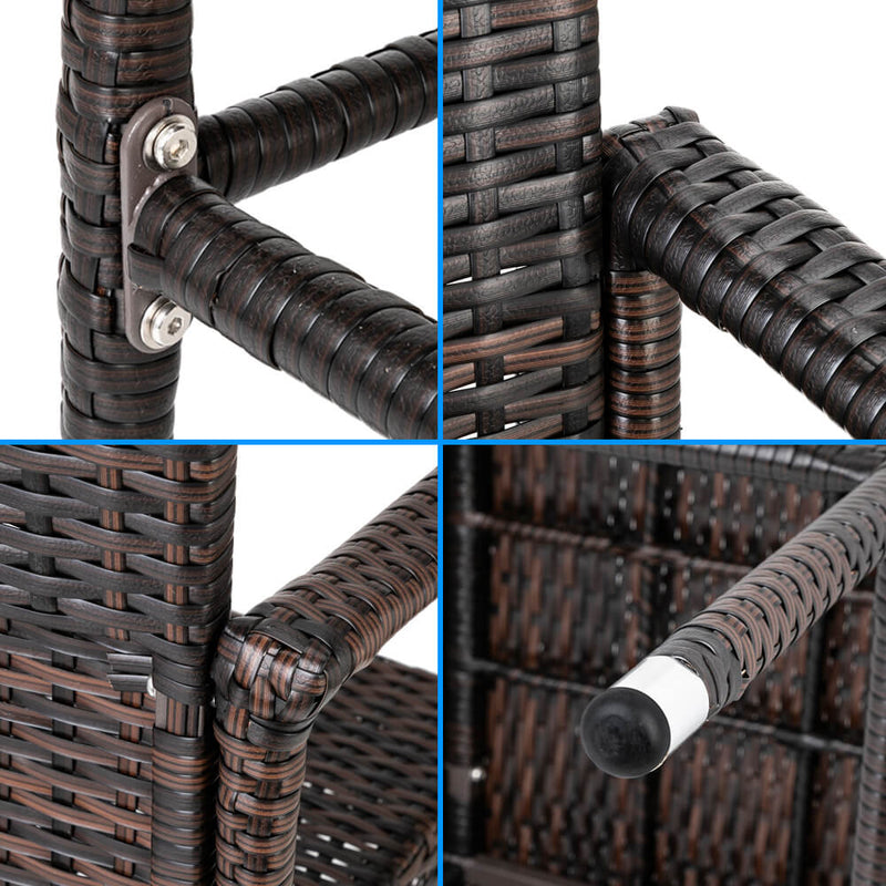 2-Piece Outdoor PE Rattan Wicker Chairs, High Bar Stool Chair, Patio Furniture Set with Armrest and Footrest, Brown