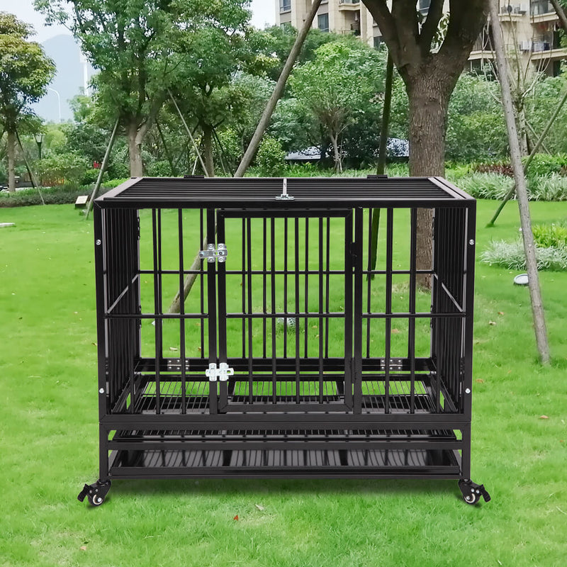 36” Heavy Duty Dog Cage Crates Metal Dog or Pet Crate Kennel with Tray Black