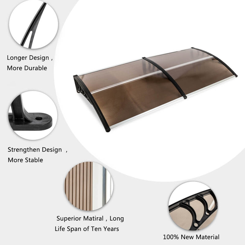 40" x 80" Door Window Awning, Front Door Outdoor Patio Awning Canopy UV Protection, Brown Board & Black Bracket