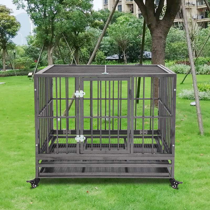 36” Heavy Duty Dog Cage Crates Metal Dog or Pet Crate Kennel with Tray Silver