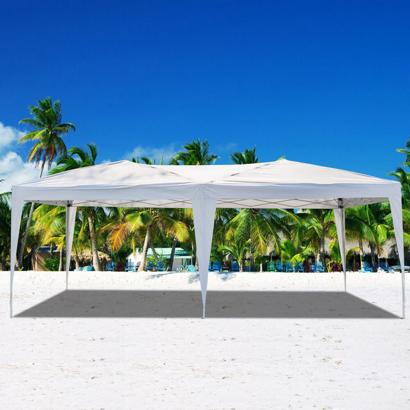 Foldable Canopy Tent with Carry Bag Four Sides 2 Windows White 10 x 20 ft