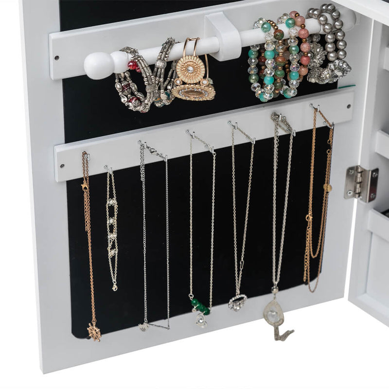 3-Layer Shelf With Interior Mirror Jewelry Storage Cabinet - White