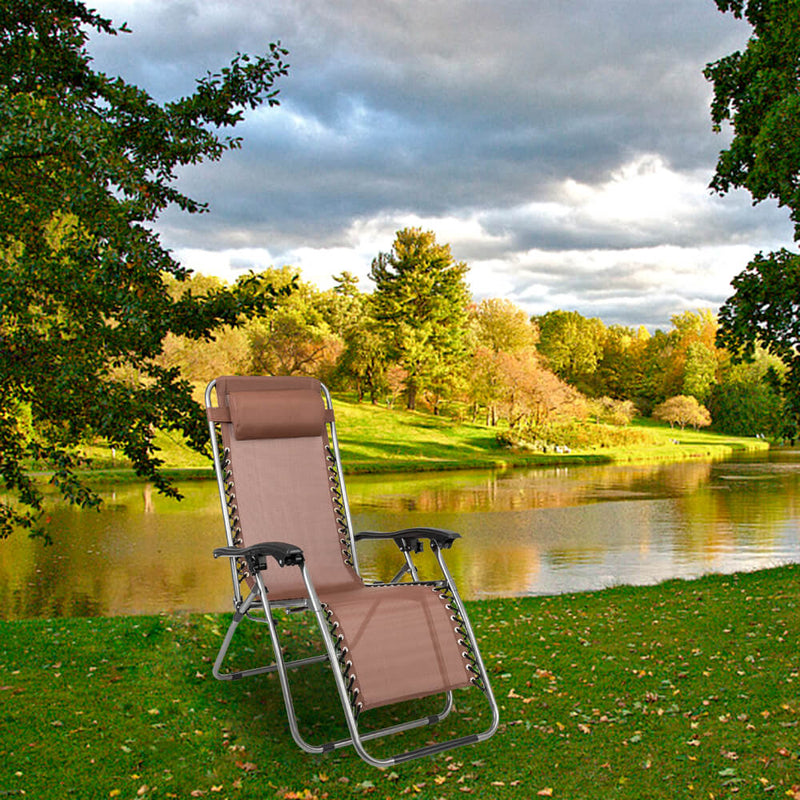 Zero Gravity Lounge Chair Brown with Portable Cup Holder Table