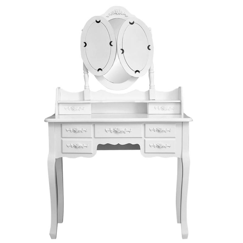 3 Mirrors with 7 Drawers Dressing Table White