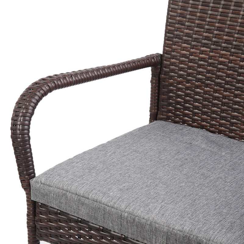 2 Pieces Rattan Bar Chair Patio Stool With Cushion Brown