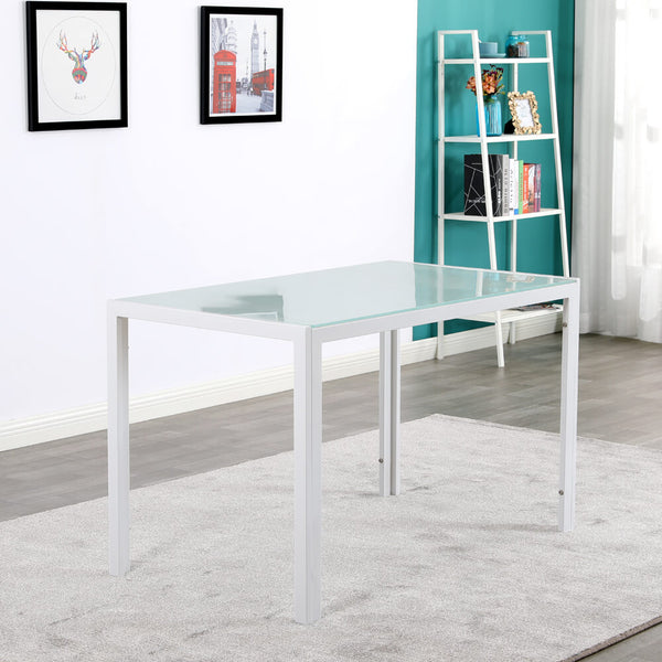5 Piece Dining Set GlassTable and 4 Leather Chair for Kitchen Dining White
