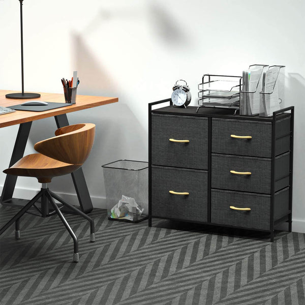 Dresser Organizer with 5 Drawers, Fabric Dresser Tower for Bedroom, Hallway, Entryway, Closets - Dark Indigo