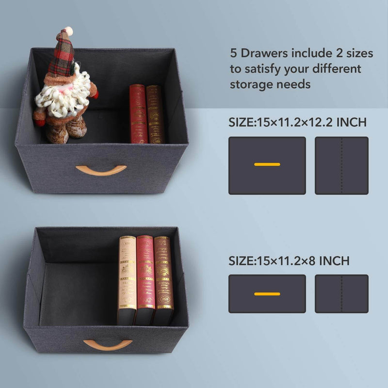 Dresser Organizer with 5 Drawers, Fabric Dresser Tower for Bedroom, Hallway, Entryway, Closets - Dark Indigo