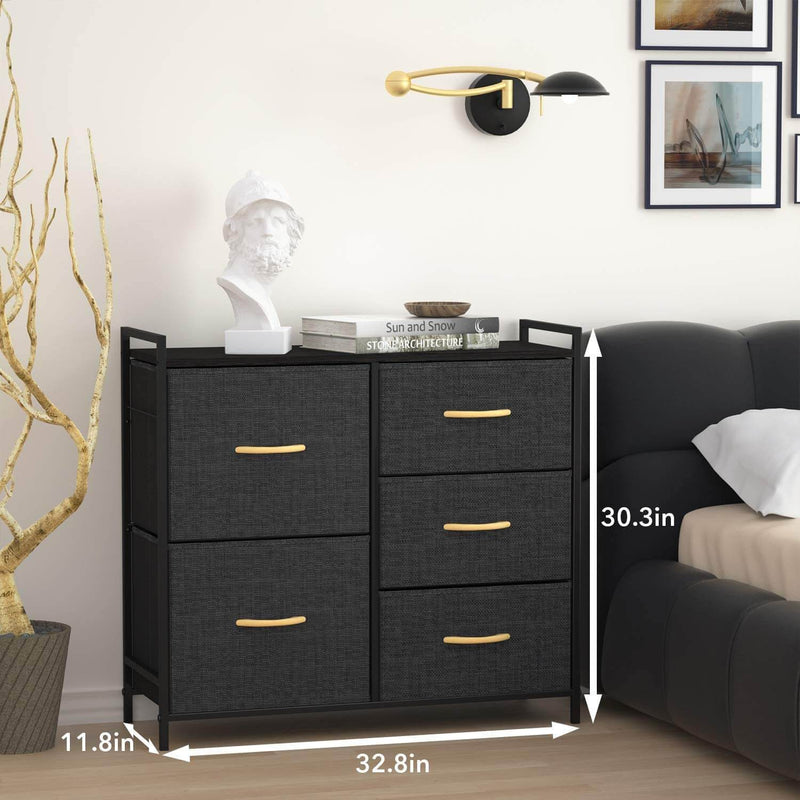 Dresser Organizer with 5 Drawers, Fabric Dresser Tower for Bedroom, Hallway, Entryway, Closets - Dark Indigo