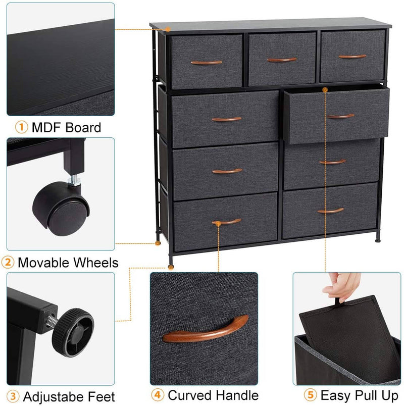 Dresser for Bedroom with 9 Drawers, Fabric Dresser Tower for Closets,Bedroom