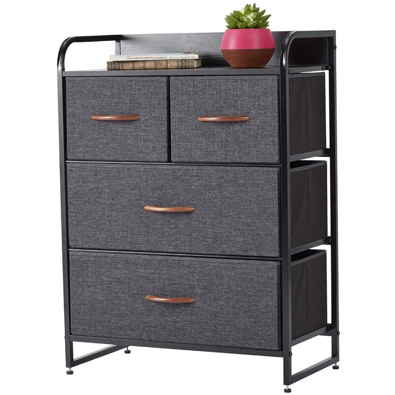 Dresser for Bedroom with 4 Drawers Fabric Tower for Closets Wooden Top Gray