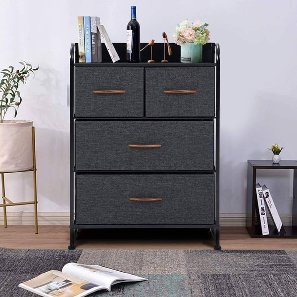 Dresser for Bedroom with 4 Drawers Fabric Tower for Closets Wooden Top Gray
