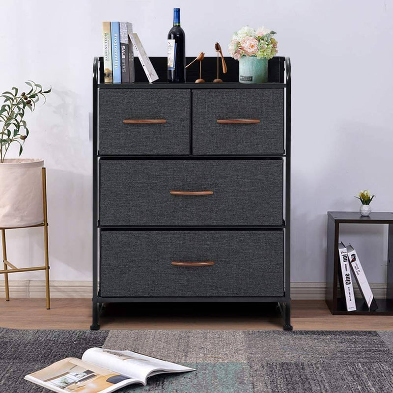 Dresser for Bedroom with 4 Drawers Fabric Tower for Closets Wooden Top Gray