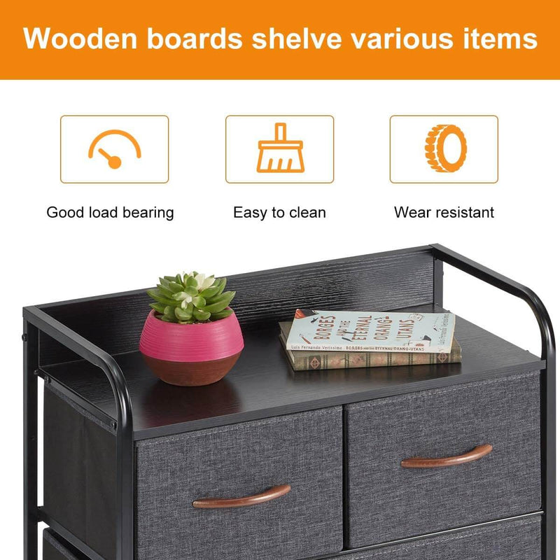 Dresser for Bedroom with 4 Drawers Fabric Tower for Closets Wooden Top Gray
