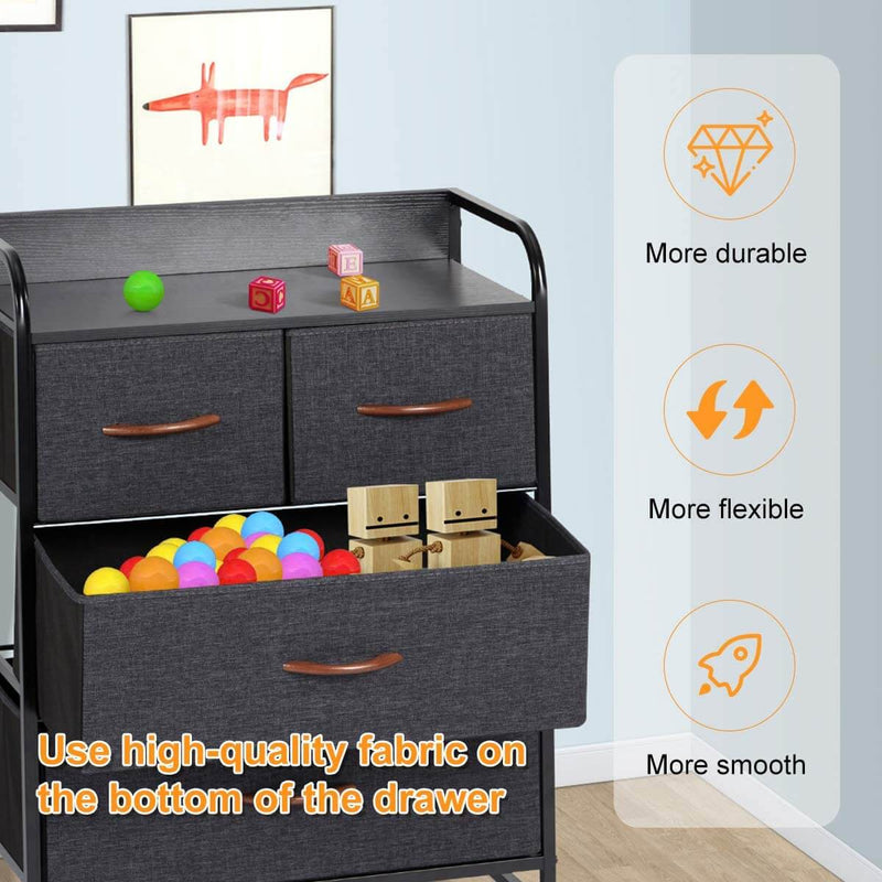 Dresser for Bedroom with 4 Drawers Fabric Tower for Closets Wooden Top Gray