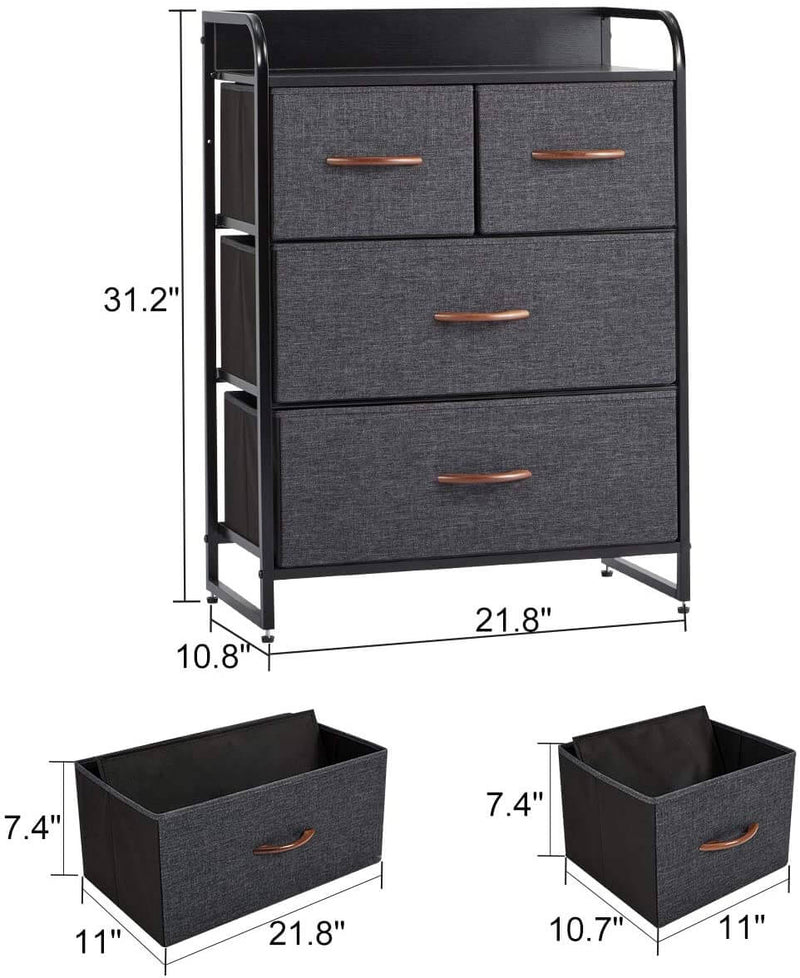 Dresser for Bedroom with 4 Drawers Fabric Tower for Closets Wooden Top Gray