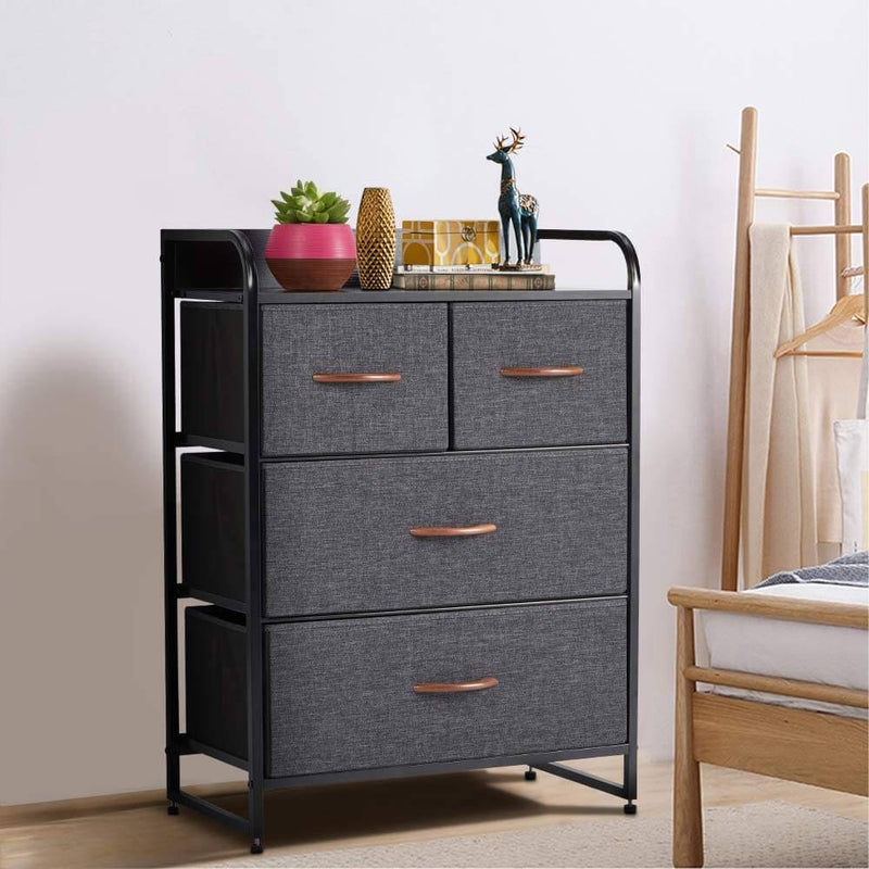 Dresser for Bedroom with 4 Drawers Fabric Tower for Closets Wooden Top Gray