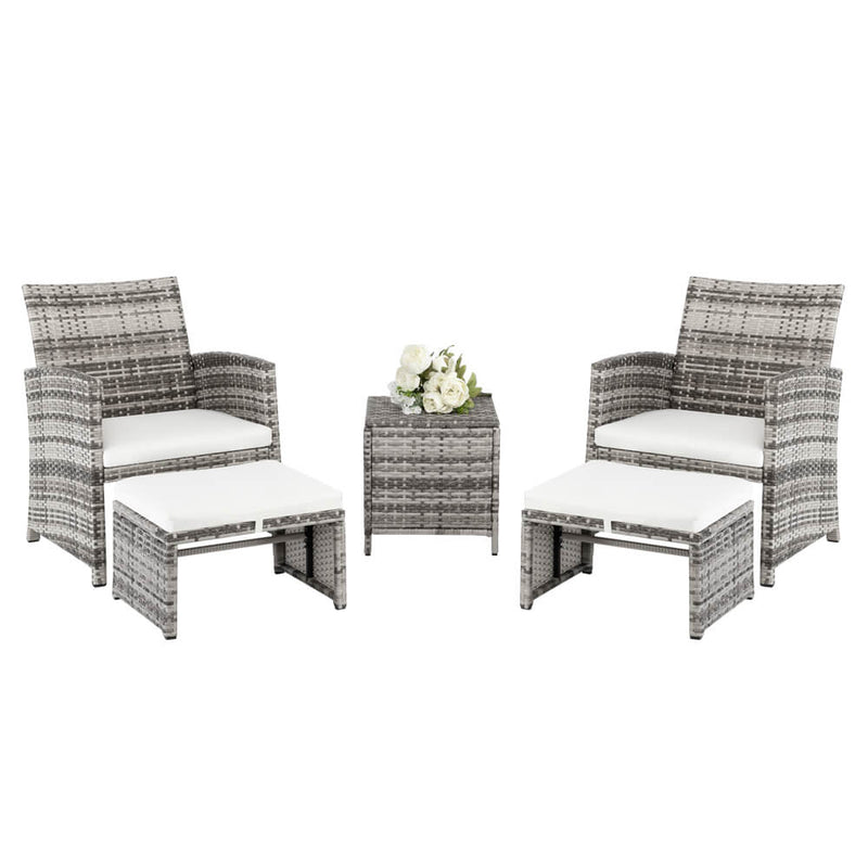 5-Piece Wicker Patio Furniture Set, Rattan Sectional Sofa Chairs Set with Cushions Footstools Coffee Table, Gray Gradient