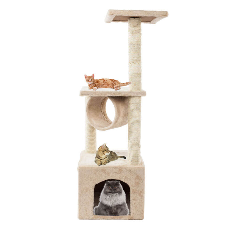 Beige Plush Cat Climb Tree Cat Tower, 36 inches