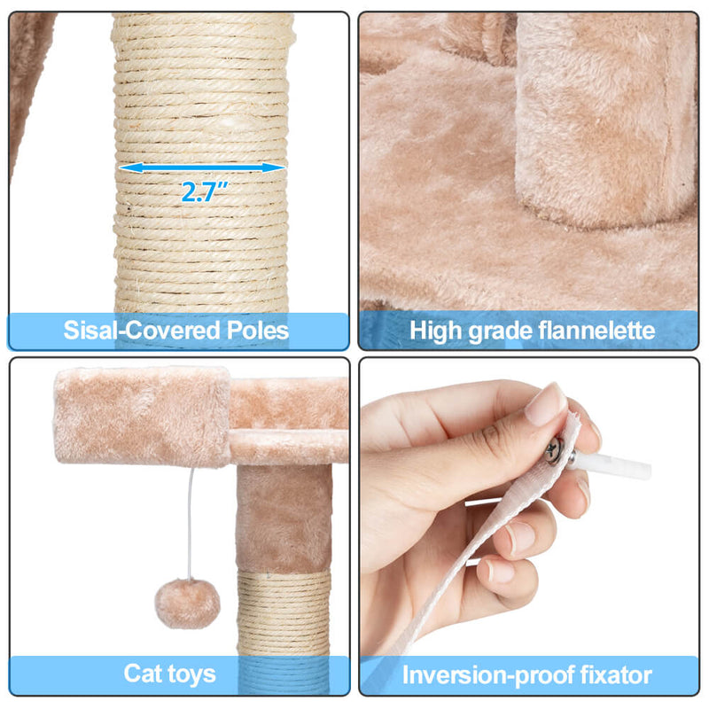 Sisal Hemp Cat Tree Tower Condo Furniture Scratch Post Pet House Play Kitten with Cozy Perches Beige 66 inches