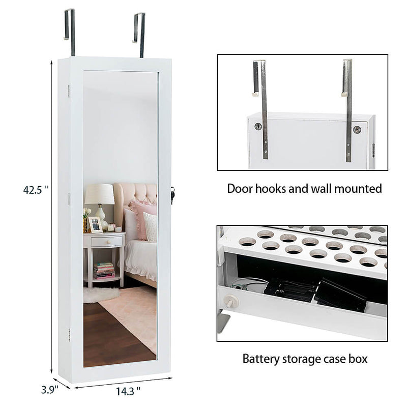 3-Layer Shelf With Interior Mirror Jewelry Storage Cabinet - White