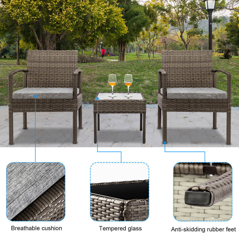 3 Pieces Patio Furniture Set Wicker Rattan Outdoor Patio Conversation Set