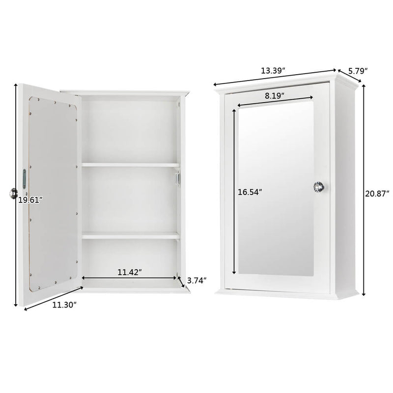 Wall Mounted Cabinet Shelf With Mirror White