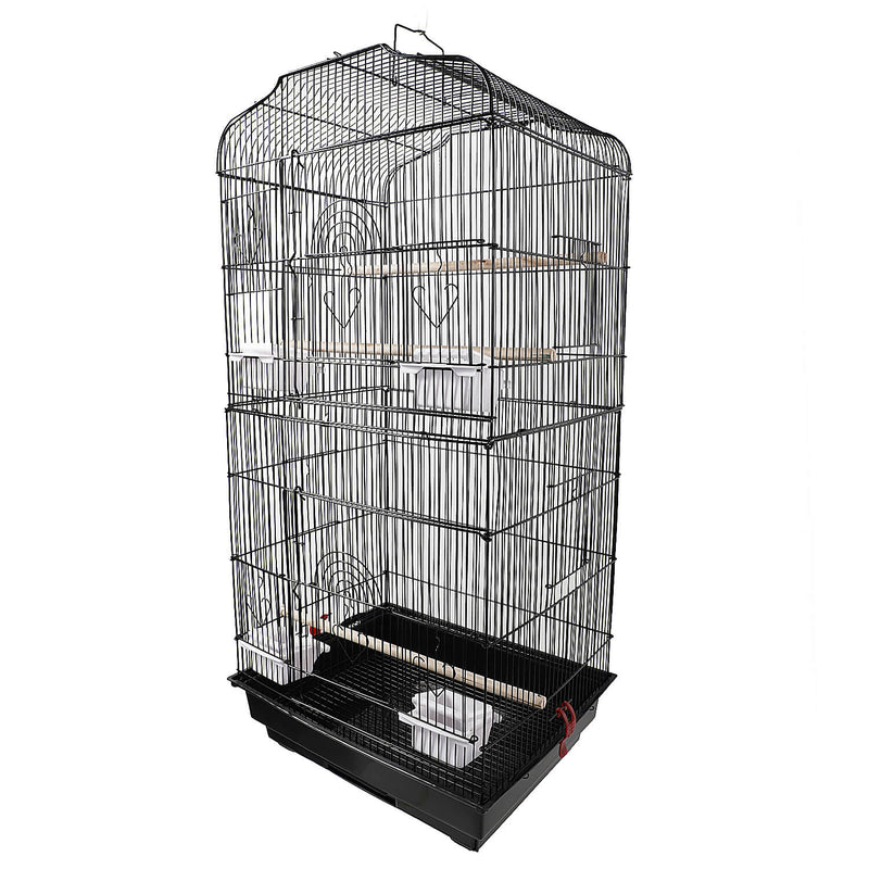 Bird Parrot Cage Cage with Wood Perches & Food Cups Black 37"