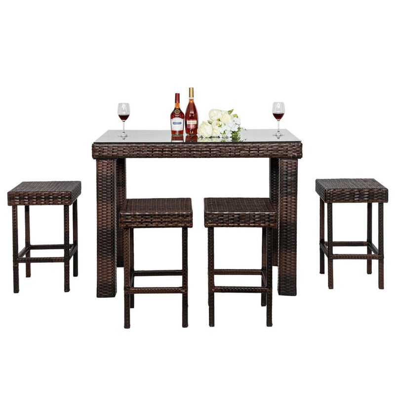 5 Pieces Wicker Patio Dining Set Bar Stool-Table and 4 Chairs Brown Gradient PE Rattan