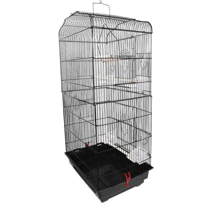 Bird Parrot Cage Cage with Wood Perches & Food Cups Black 37"