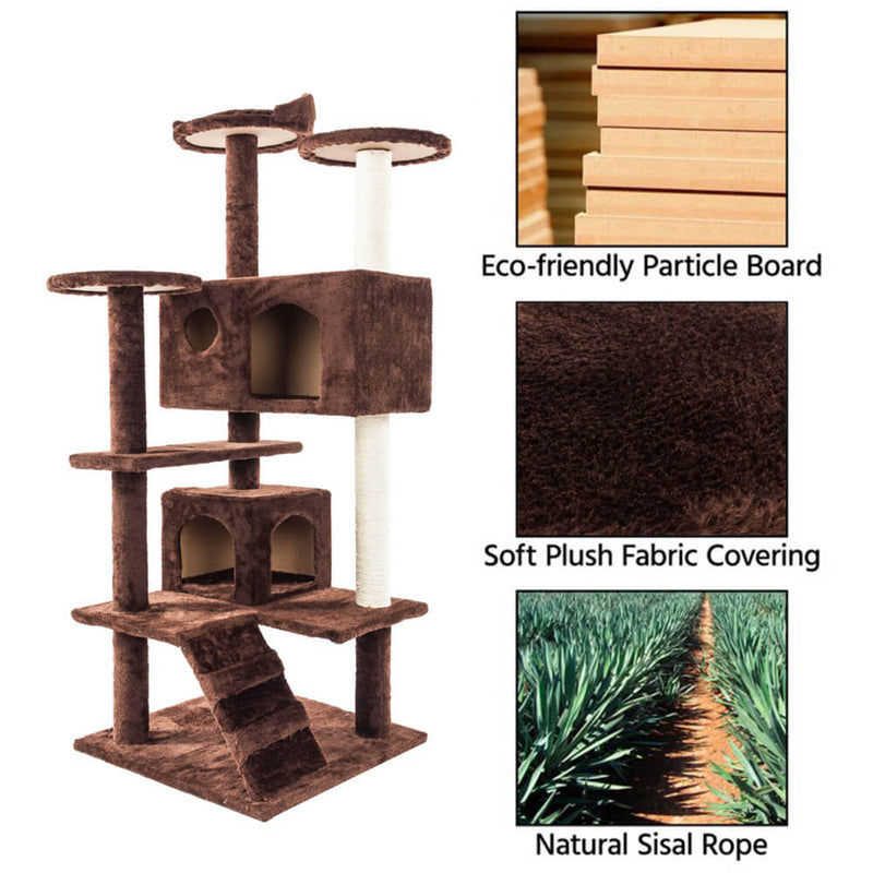 Solid Cute Sisal Rope Plush Cat Climb Tree Cat Tower Brown 52 inches