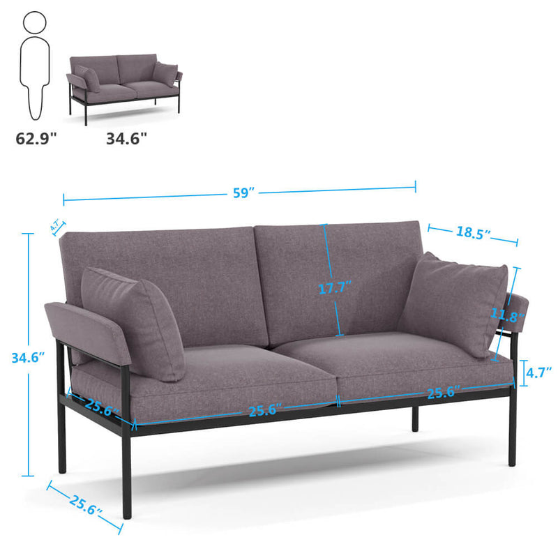 Loveseat Modern Upholstered Couch Fabric with Cushion Anti-Slip Sofa Gray