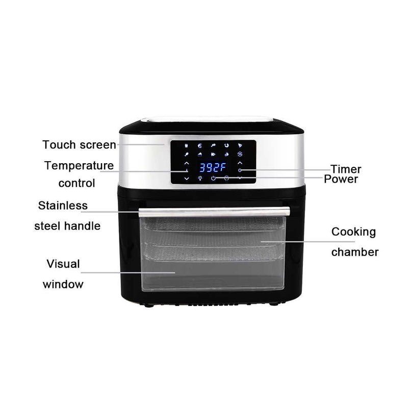 16L All-in-One Air Fryer 1800W Roast, Bake, Dehydrator, Oilless Cooker Black Black