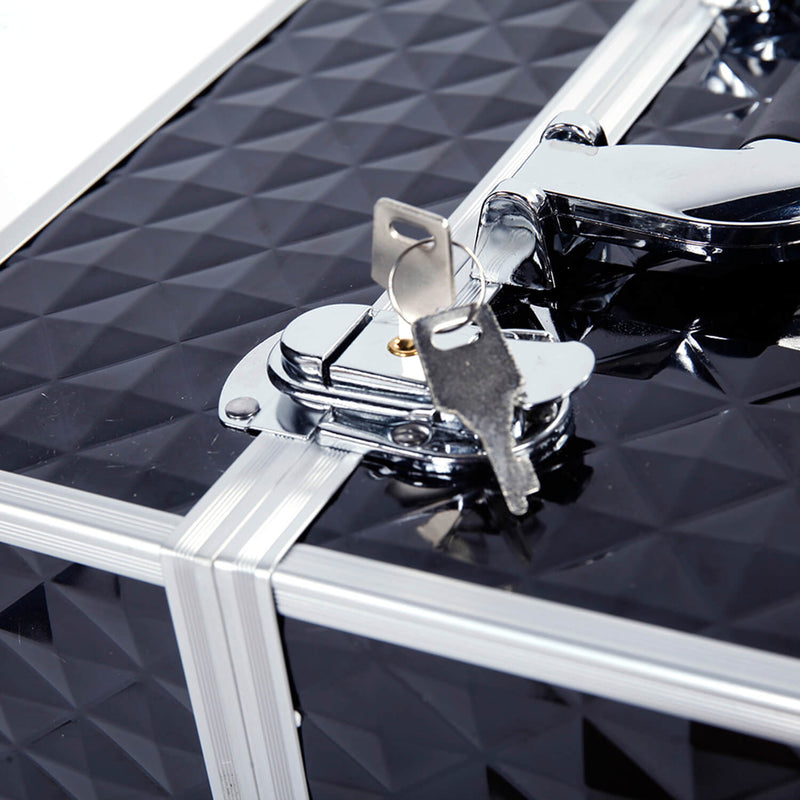 Multi-layer Professional Portable Aluminum Cosmetic Makeup Case Black