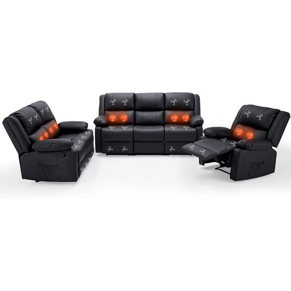 YODOLLA 3 Pieces Recliner Sofa Set Home Theater in Black