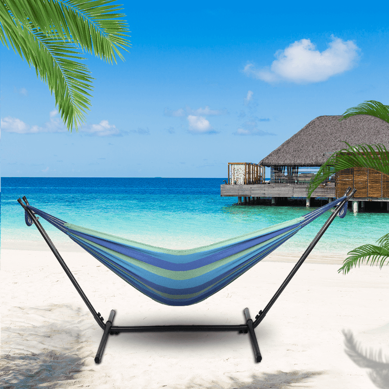 Portable Outdoor Polyester Hammock Set Blue & Green