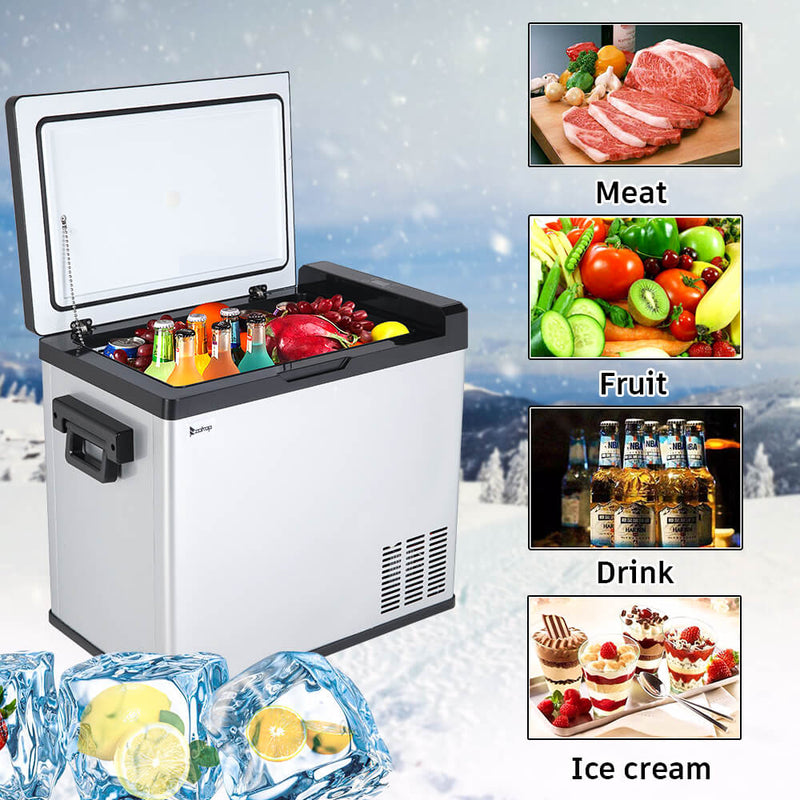 50L Compressor Touch Screen Car Refrigerator Stainless Steel Black