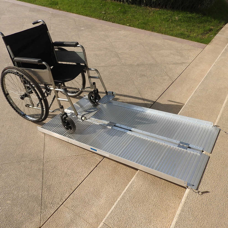 5 Ft Home Corridor Aluminum Alloy Folding Wheelchair Ramp Silver