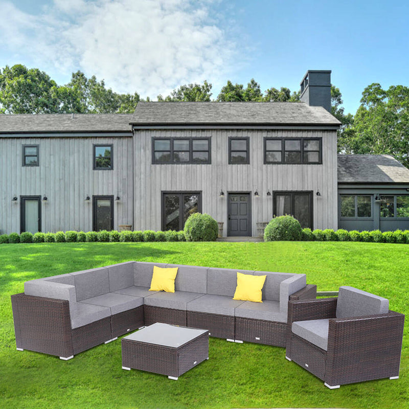 8 Pieces Patio PE Wicker Outdoor Patio Rattan Sectional Sofa Set