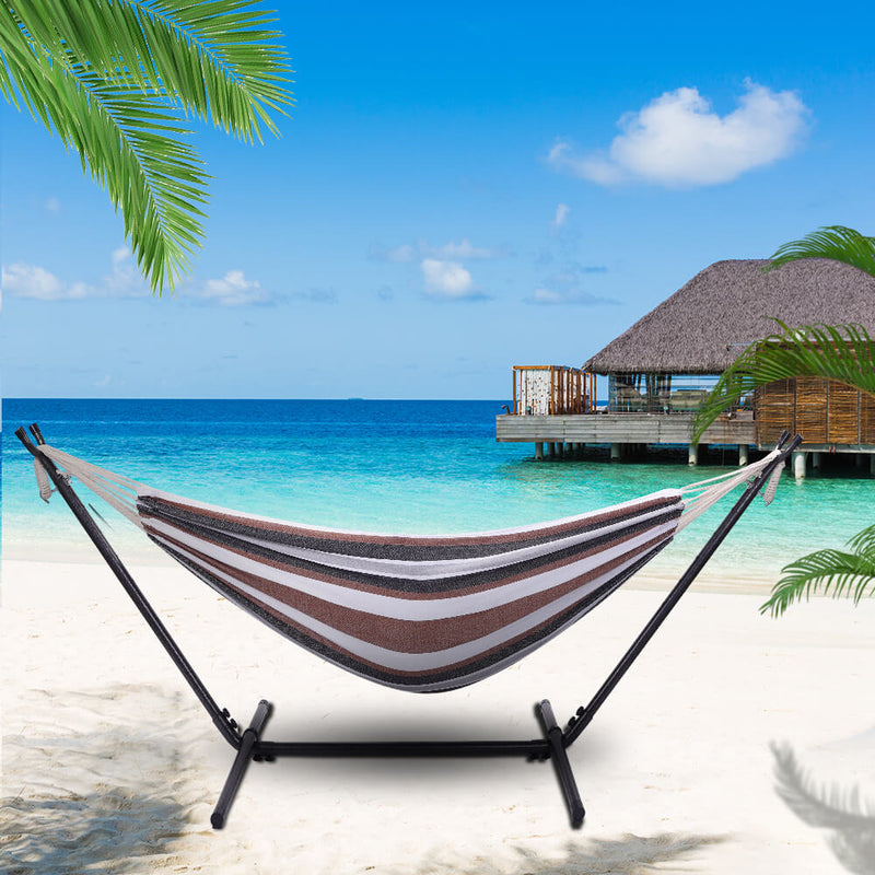 Professional Flowers Hammock Stand with Polyester Coffee Stripe Hammock