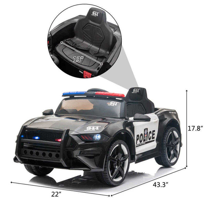 Police Sports Car Ride On Car Dual Drive Remote Control Black