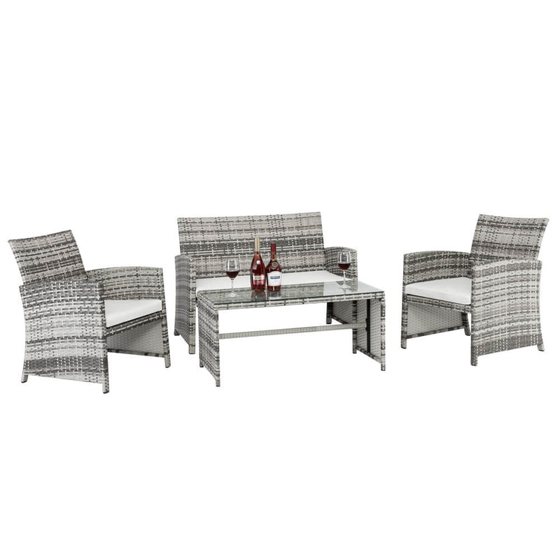 4 Pieces Gray Gradient Pattan Patio Dining Set Combination Sofa With Coffee Table