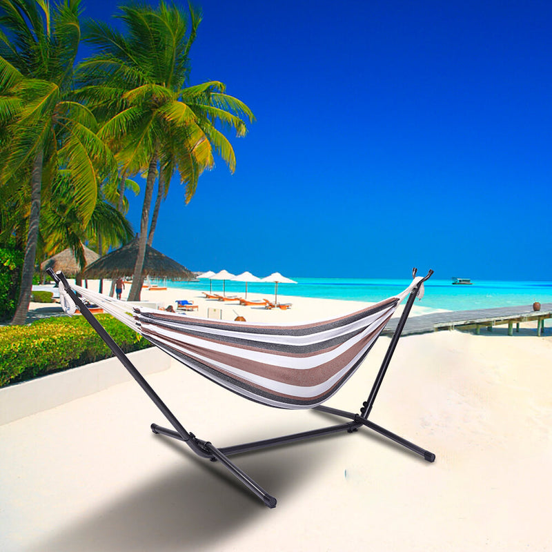 Professional Flowers Hammock Stand with Polyester Coffee Stripe Hammock