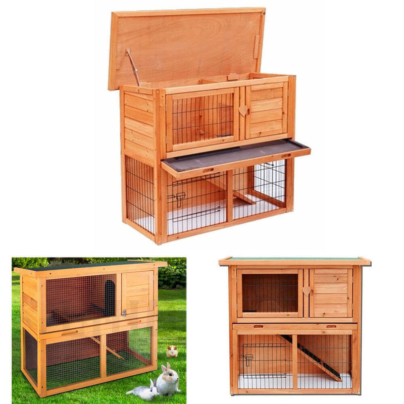 36 inches Waterproof 2 Tiers Pet Hutch Wood Color