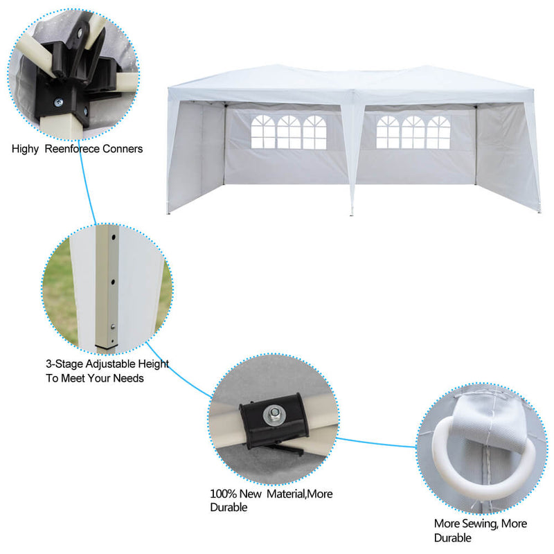 Foldable Canopy Tent with Carry Bag Four Sides 2 Windows White 10 x 20 ft