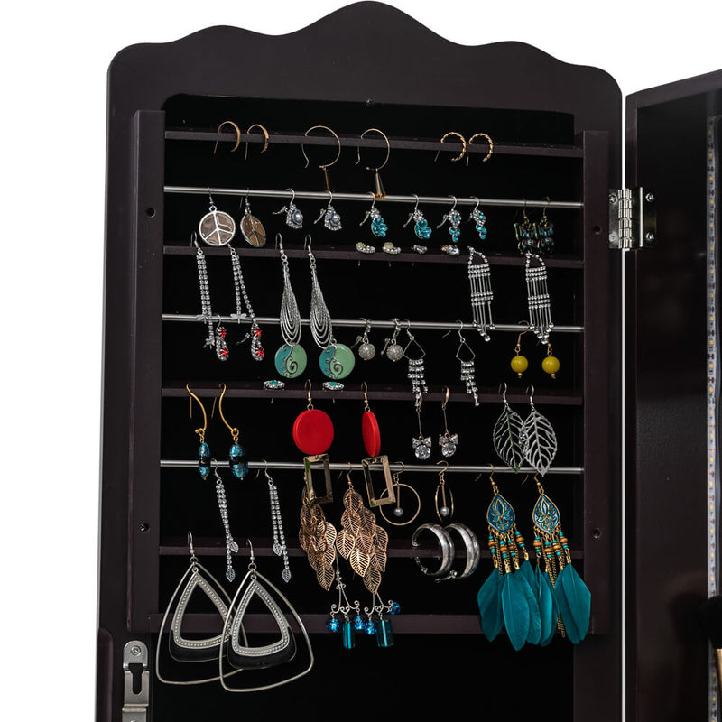 3-Layer Shelf With Inner Mirror Jewelry Storage Cabinet Brown