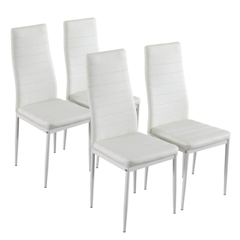 5 Piece Dining Set GlassTable and 4 Leather Chair for Kitchen Dining White