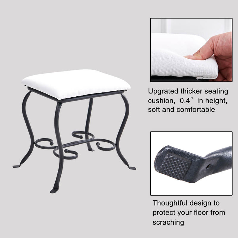 Simple Iron Dresser with Square Dressing Stool Black