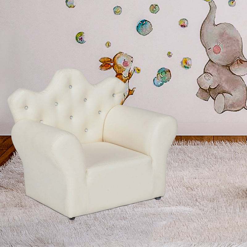 Kids Sofa With Upholstered Armchair with Ottoman Embedded Crystal White